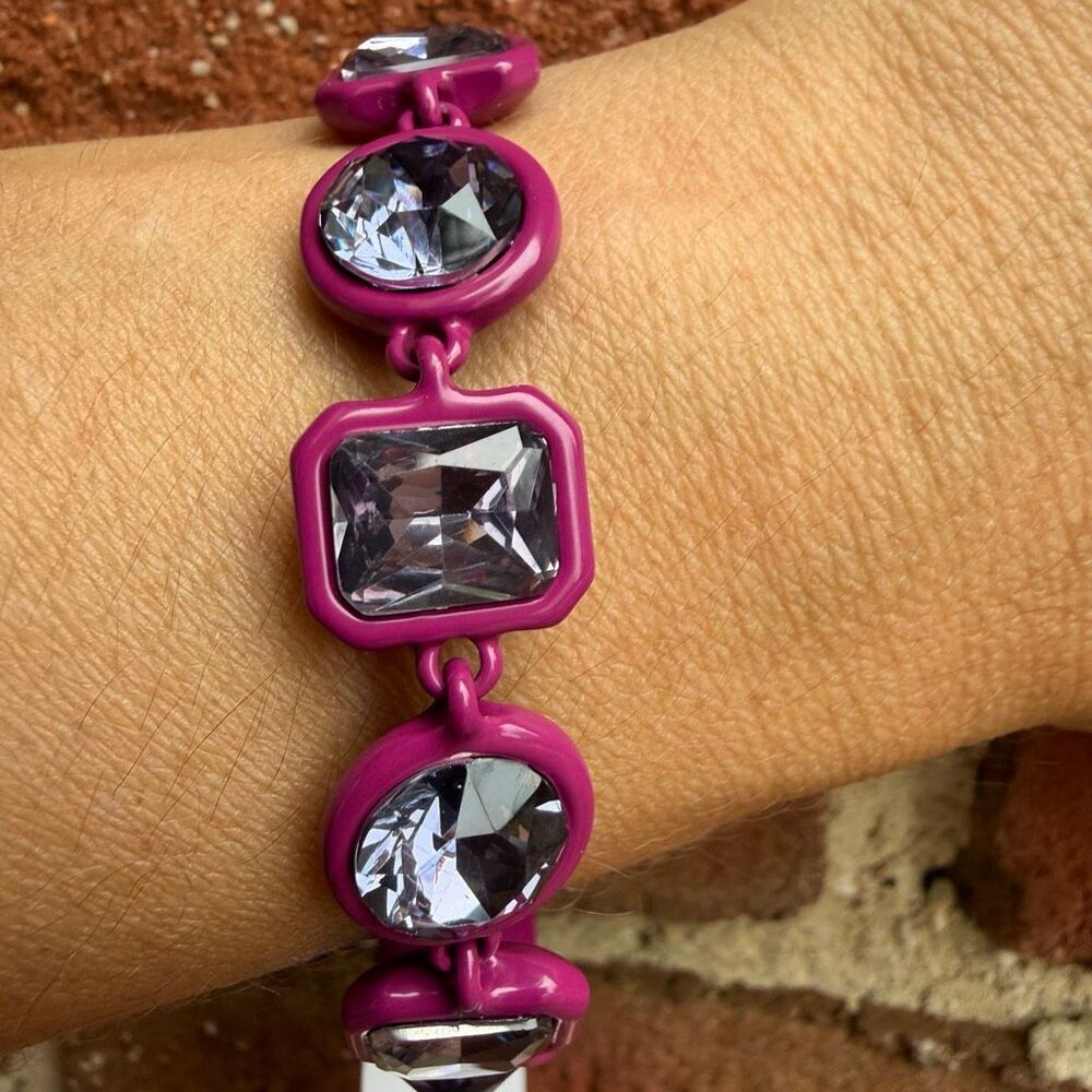 Karl Lagerfeld Women's Geometric Crystal Flex Bracelet Fuchsia OS NWT